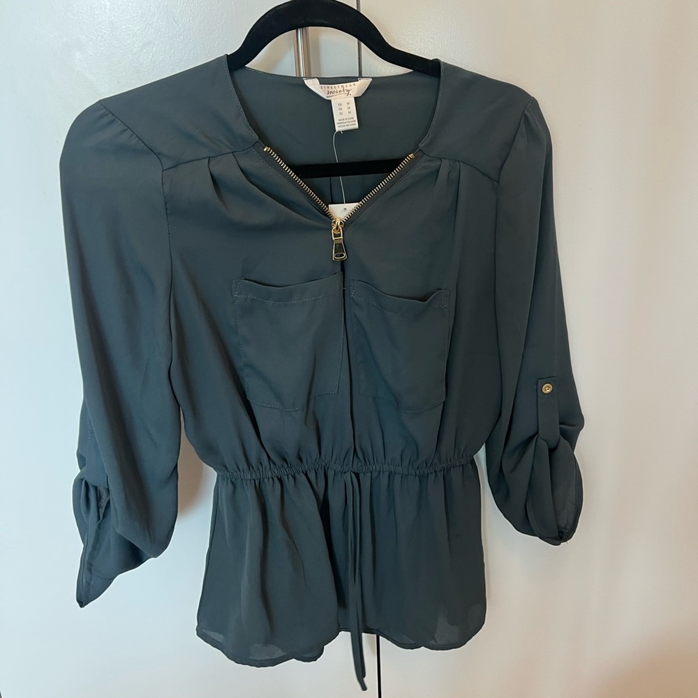 Forest green zipper down work shirt